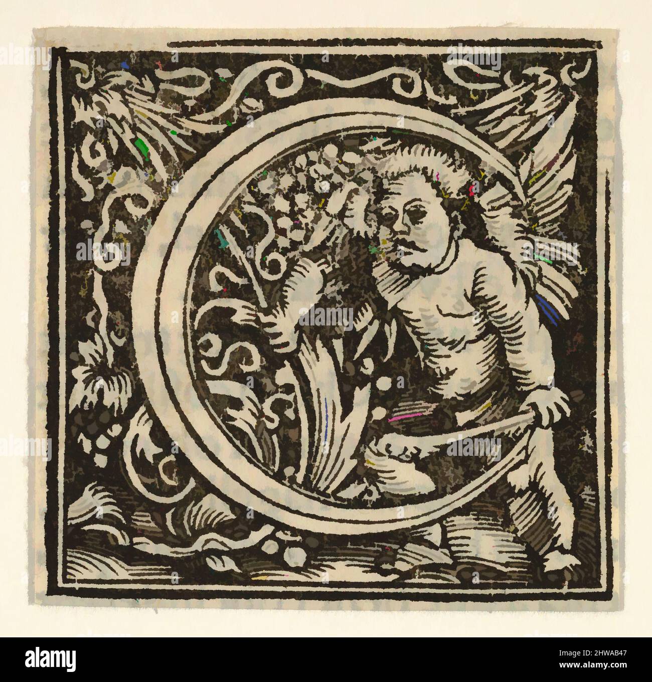 Art inspired by Drawings and Prints, Print, Initial letter C with putto, Artist, Heinrich Vogtherr the Elder, German, born 1490, active 1538, Classic works modernized by Artotop with a splash of modernity. Shapes, color and value, eye-catching visual impact on art. Emotions through freedom of artworks in a contemporary way. A timeless message pursuing a wildly creative new direction. Artists turning to the digital medium and creating the Artotop NFT Stock Photo