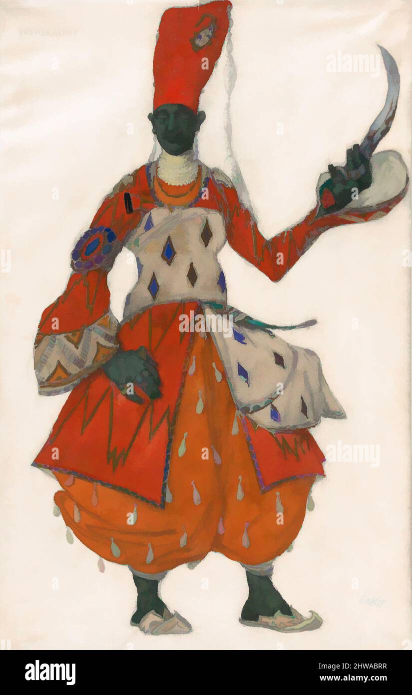 Art inspired by Drawings and Prints, Drawing, Costume Design for a Eunuch in Scheherazade, Artist, Léon Bakst, Russian, Grodno 1866–1924 Paris, Classic works modernized by Artotop with a splash of modernity. Shapes, color and value, eye-catching visual impact on art. Emotions through freedom of artworks in a contemporary way. A timeless message pursuing a wildly creative new direction. Artists turning to the digital medium and creating the Artotop NFT Stock Photo
