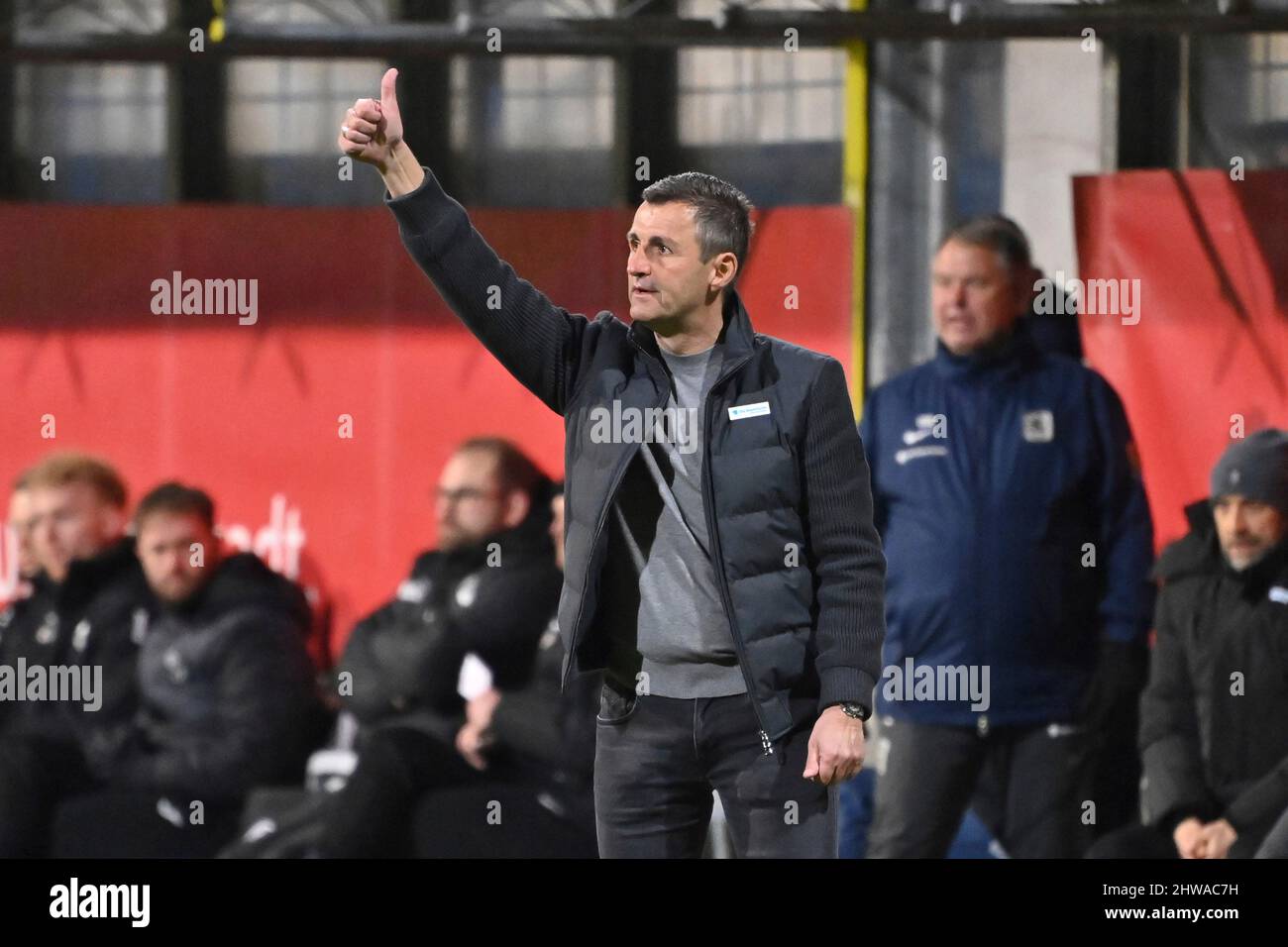 Munich, Germany. 04th Mar, 2022. Munich GRUENWALDER STADION. 4th Mar, 2022.  Merveille BIANKADI (TSV Munich 1860), action, duels versus Vinko SAPINA (SC  Verl). Football 3rd league, league 3, TSV Munich 1860 