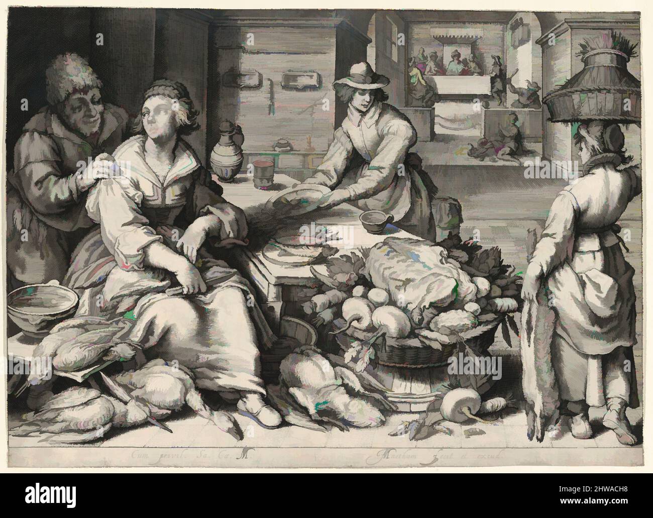 Art inspired by Drawings and Prints, Print, Kitchen Scene with a Maid Drawing Poultry, the Parable of the Rich Man and the Poor Lazarus, Classic works modernized by Artotop with a splash of modernity. Shapes, color and value, eye-catching visual impact on art. Emotions through freedom of artworks in a contemporary way. A timeless message pursuing a wildly creative new direction. Artists turning to the digital medium and creating the Artotop NFT Stock Photo