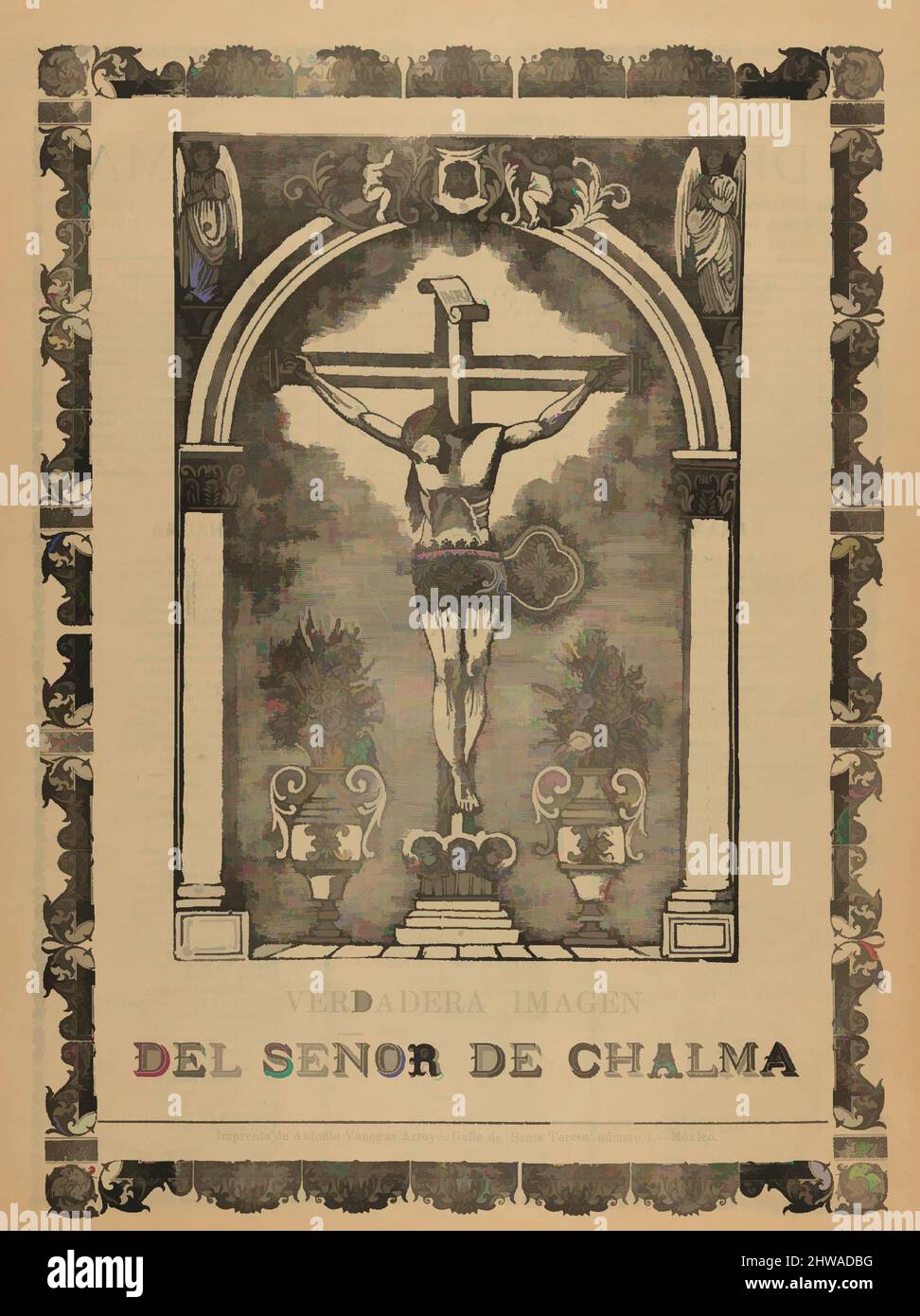 Art inspired by True Image of the Lord of Chalma, Christ crucified, José Guadalupe Posada (Mexican, 1851–1913), ca. 1903, Classic works modernized by Artotop with a splash of modernity. Shapes, color and value, eye-catching visual impact on art. Emotions through freedom of artworks in a contemporary way. A timeless message pursuing a wildly creative new direction. Artists turning to the digital medium and creating the Artotop NFT Stock Photo