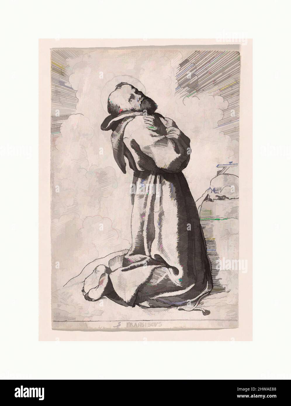 Art inspired by Drawings and Prints, Print, St. Francis, Artist, Publisher, Willem Pietersz. Buytewech, Claes Jansz. Visscher, Dutch, 1591–1624, Classic works modernized by Artotop with a splash of modernity. Shapes, color and value, eye-catching visual impact on art. Emotions through freedom of artworks in a contemporary way. A timeless message pursuing a wildly creative new direction. Artists turning to the digital medium and creating the Artotop NFT Stock Photo