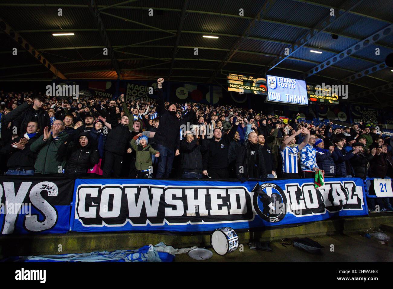 Cowshed Loyal fans of Huddersfield Town Stock Photo