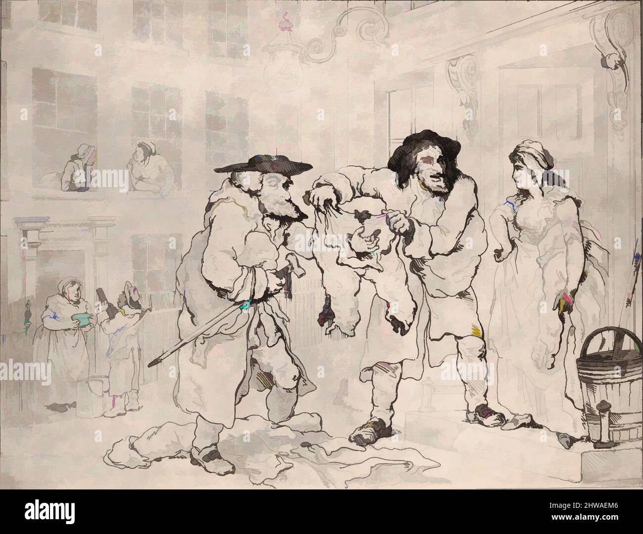 Art inspired by Traffic, Thomas Rowlandson, British, London 1757–1827 London), 1791, Classic works modernized by Artotop with a splash of modernity. Shapes, color and value, eye-catching visual impact on art. Emotions through freedom of artworks in a contemporary way. A timeless message pursuing a wildly creative new direction. Artists turning to the digital medium and creating the Artotop NFT Stock Photo