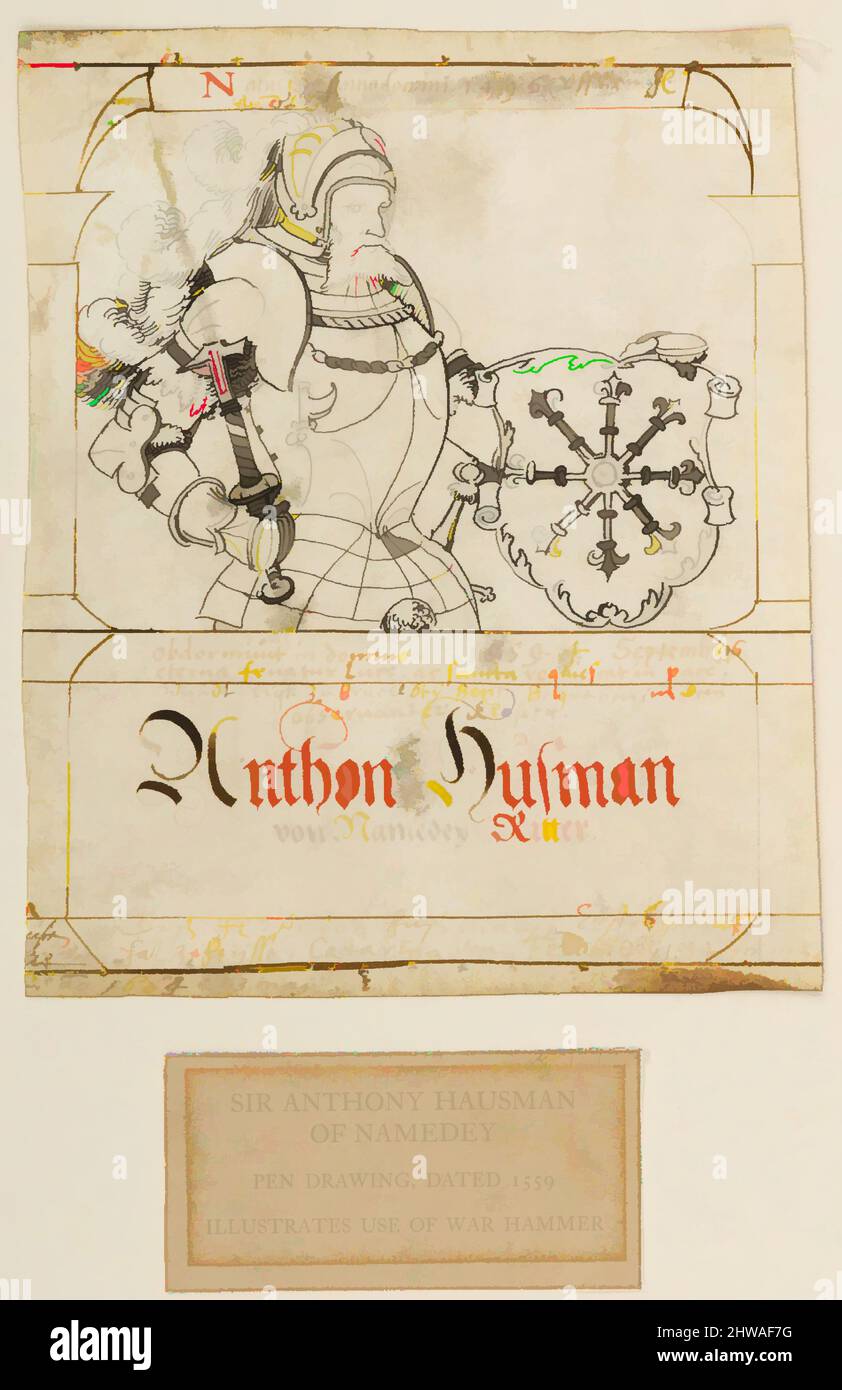 Art inspired by Sir Anthony Hausman of Namedey, a knight, pen drawing dated 1559, illustrates use of war hammer, Classic works modernized by Artotop with a splash of modernity. Shapes, color and value, eye-catching visual impact on art. Emotions through freedom of artworks in a contemporary way. A timeless message pursuing a wildly creative new direction. Artists turning to the digital medium and creating the Artotop NFT Stock Photo