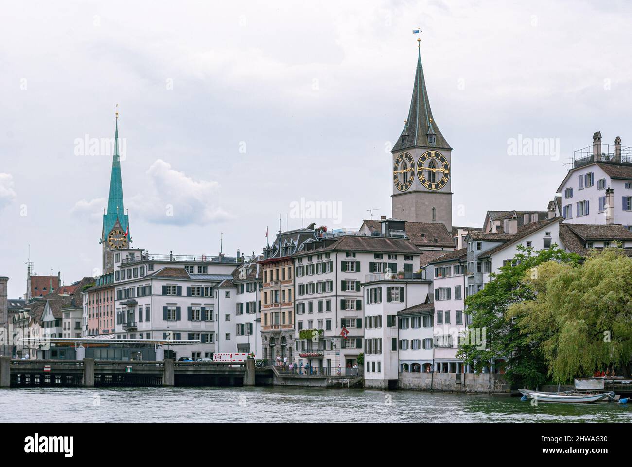 View of Zurich with the river Limmat in the foreground Stock Photo