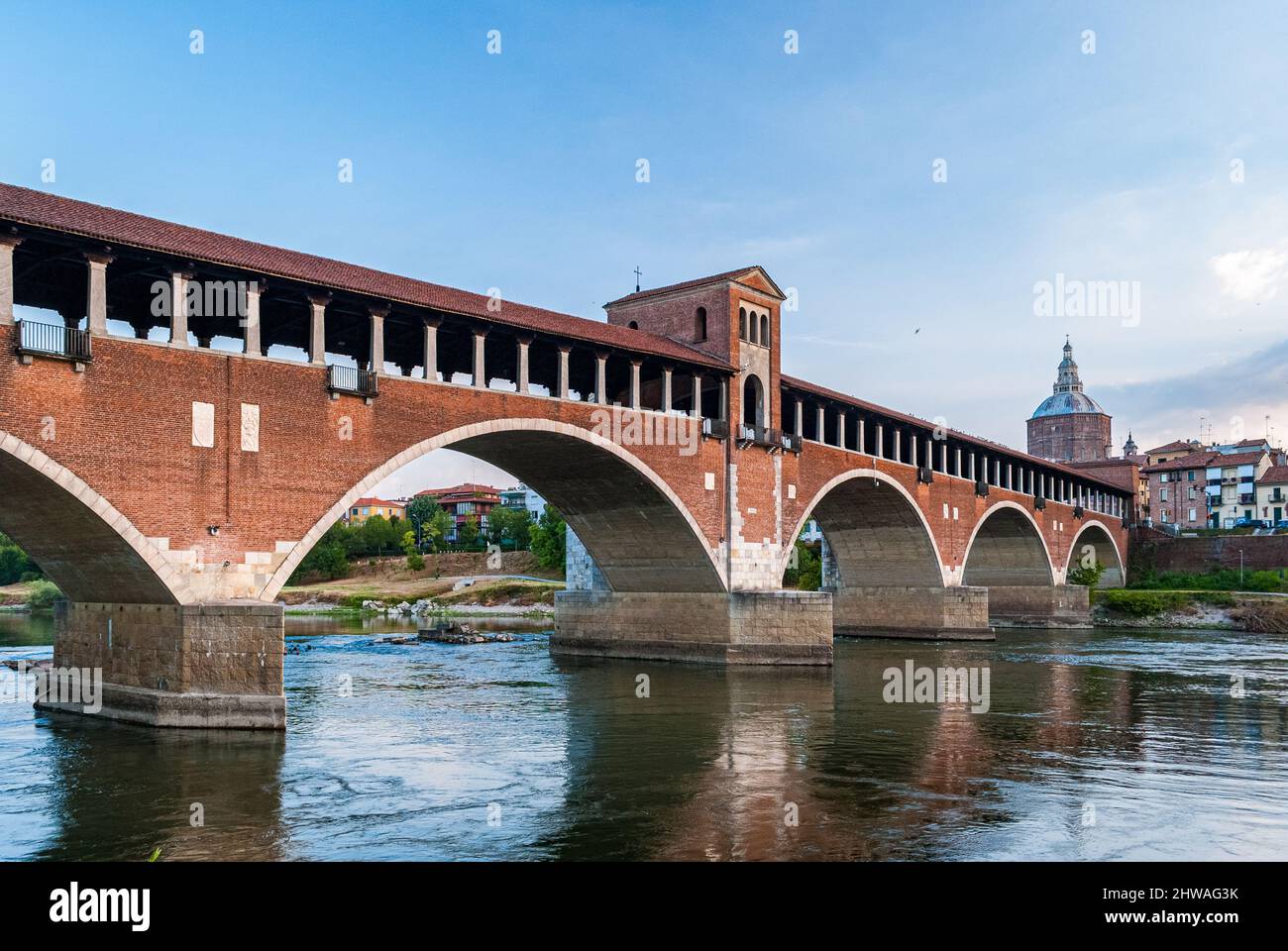 The bridge Ponte Coperto over the river Ticino (Lombardy, Italy) Stock Photo