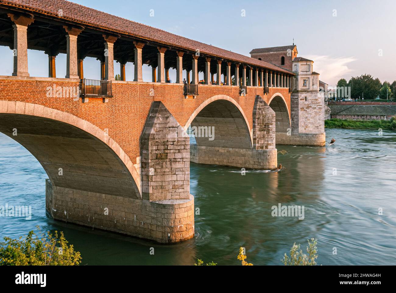 The bridge Ponte Coperto over the river Ticino (Lombardy, Italy) Stock Photo