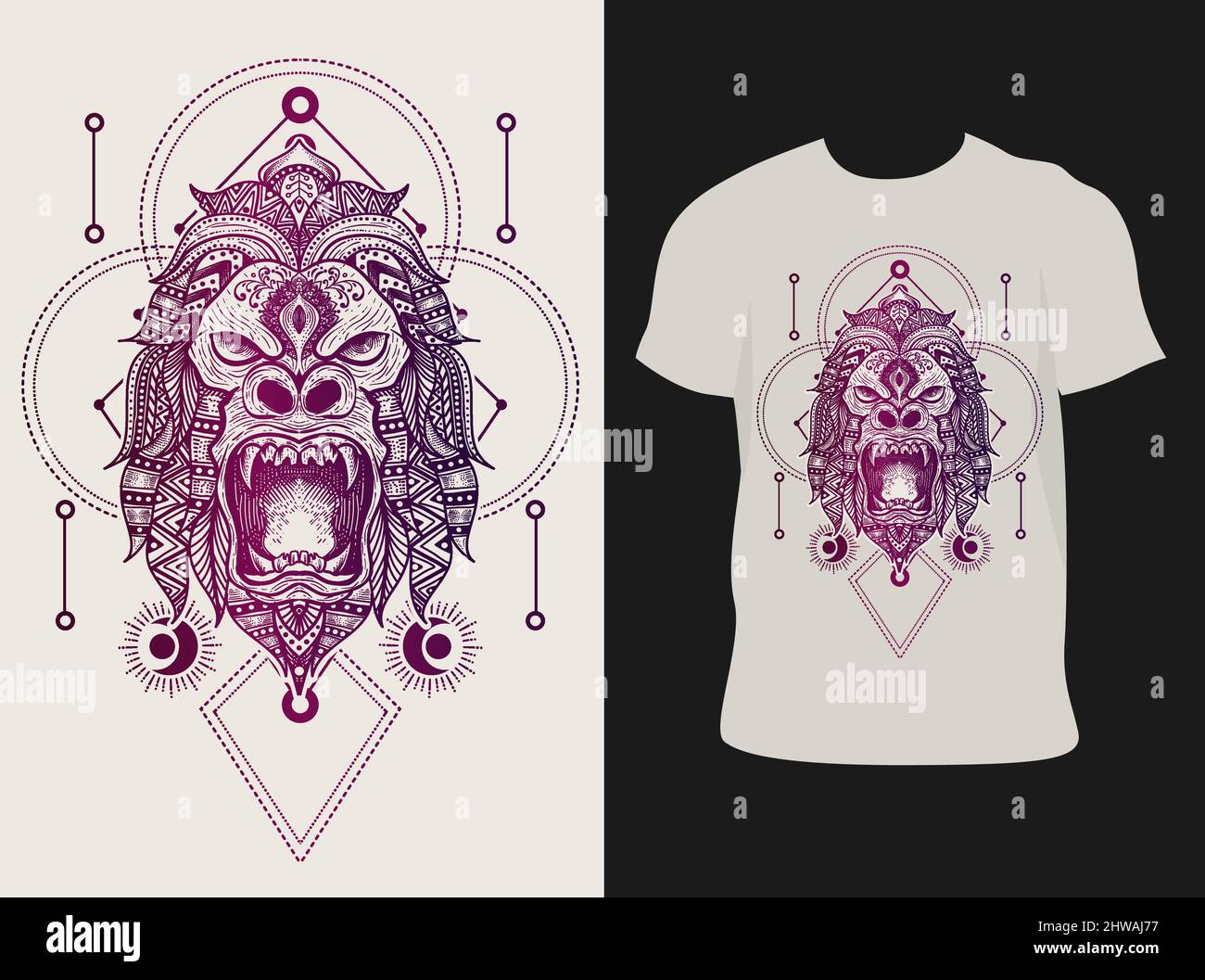 illustration vector gorilla head mandala zentangle style Stock Vector