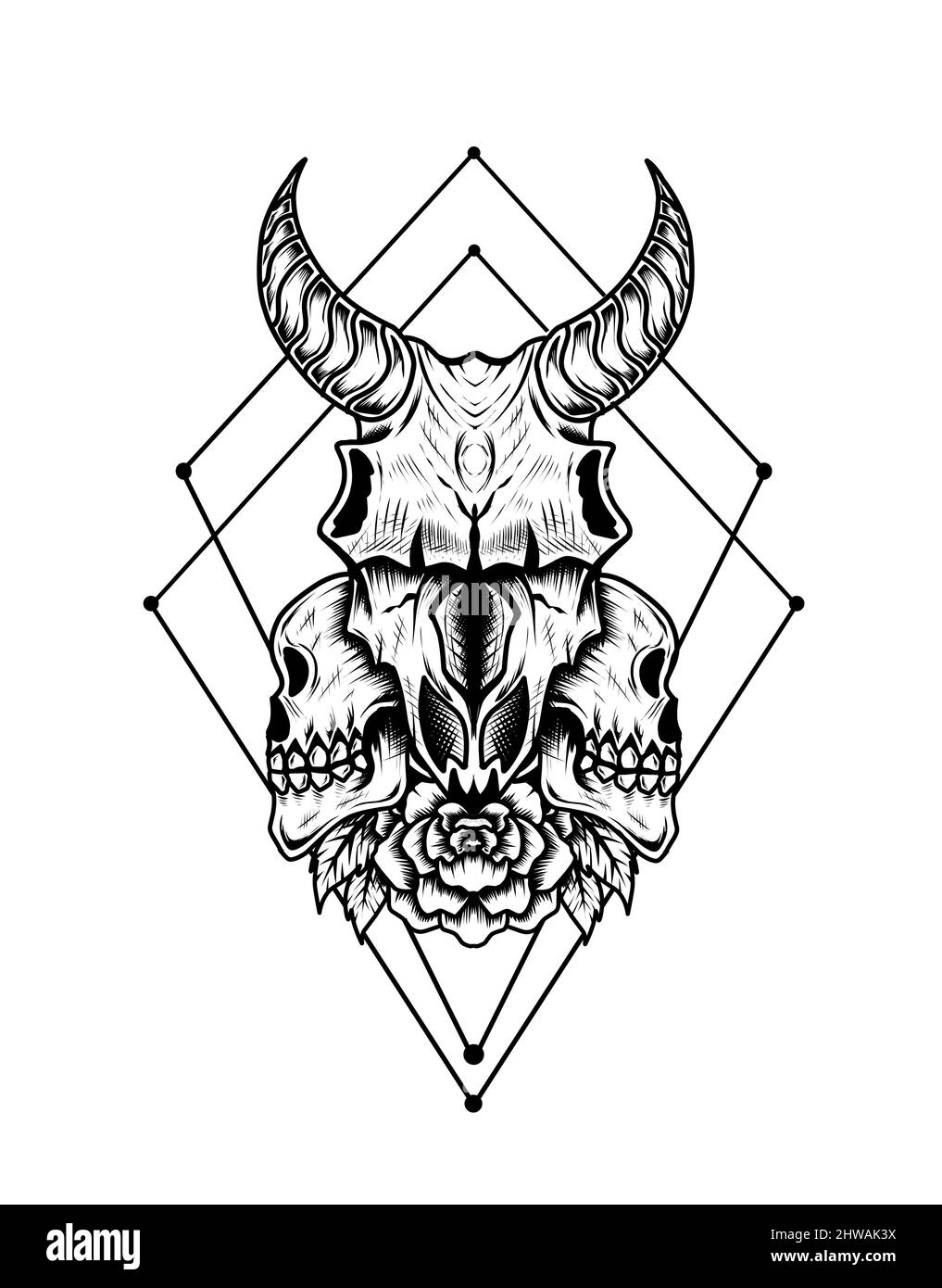 illustration goat skull on white background Stock Vector