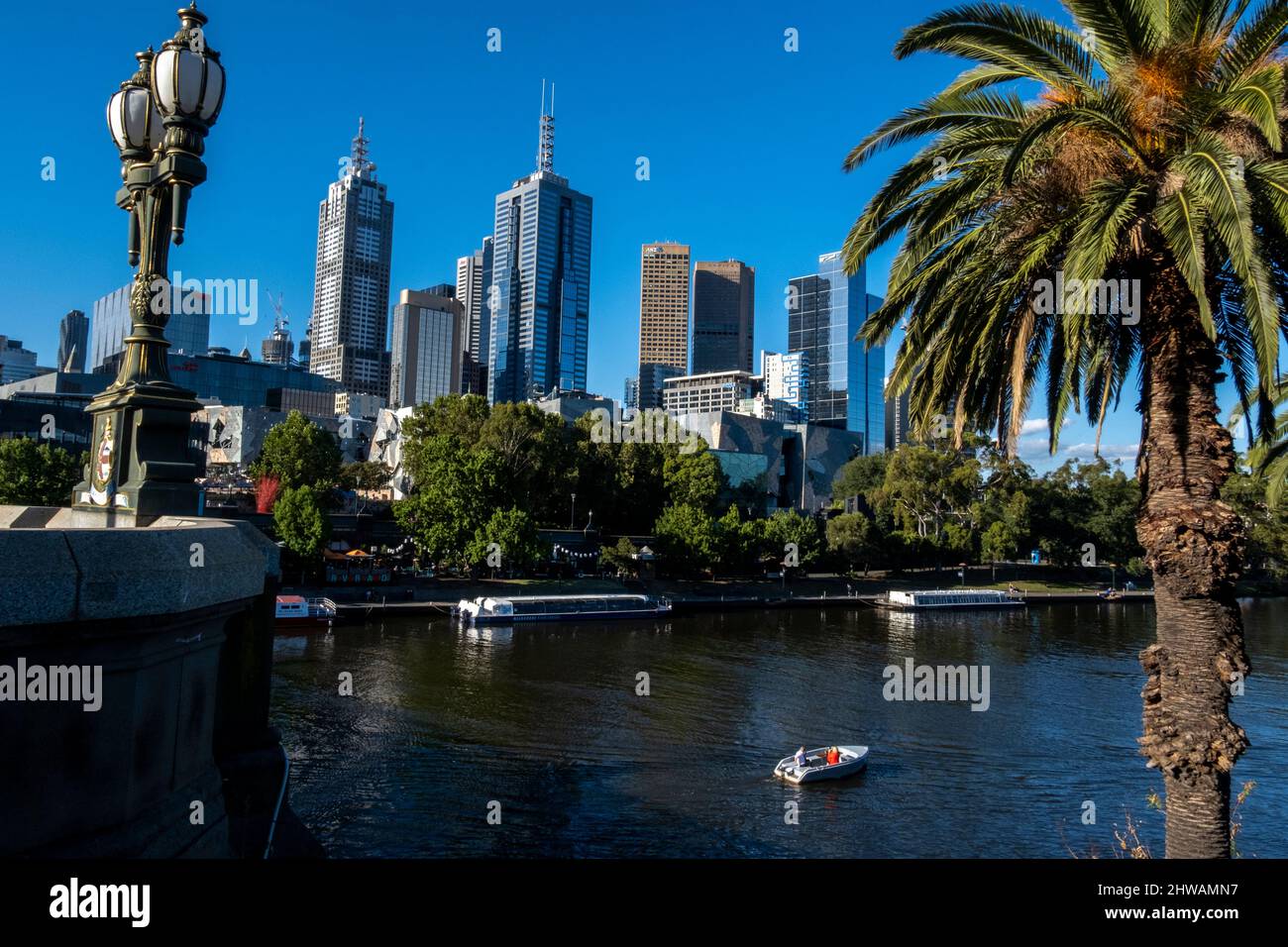 Yarra river in front of the Melbourne skyline. Melbourne, Victoria, Australia Stock Photo