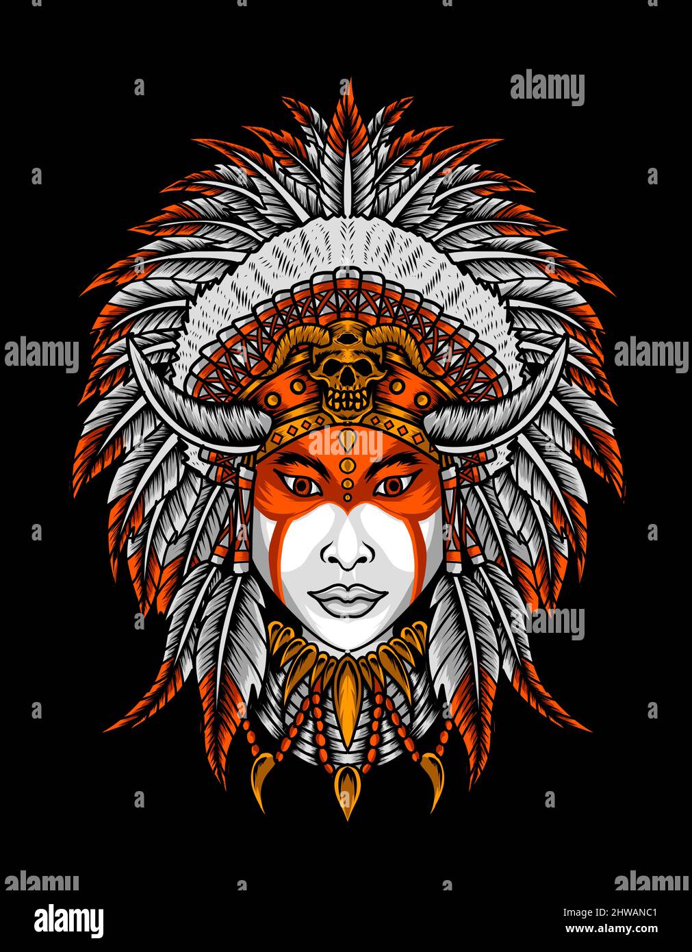 illustration vector indian apache woman head Stock Vector