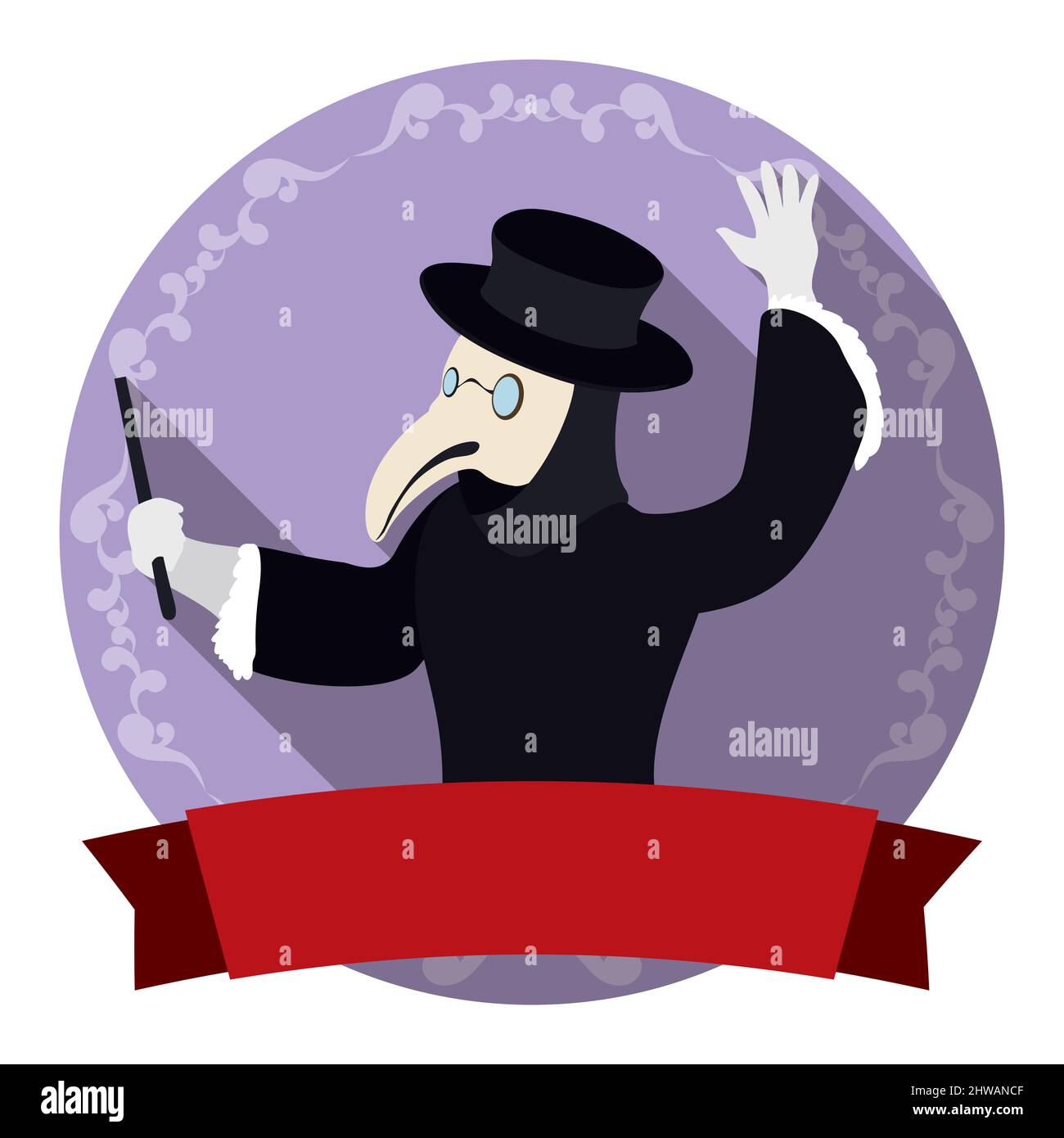 Flat design of a man wearing a Plague Doctor costume with mask with ...