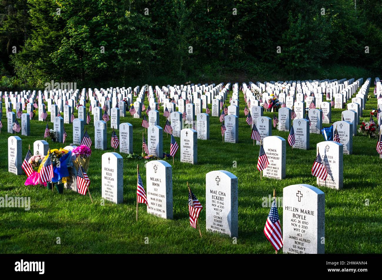 Tombstones and Graves at the Tahoma National Cemetery in Kent