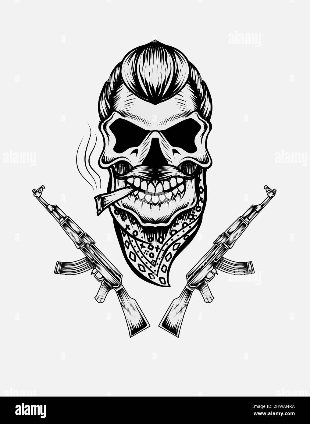 illustration vector gangster skull with AK 47 Stock Vector