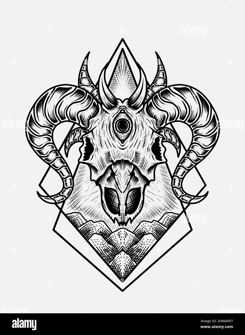 illustration vector goat skull with vintage engraving style Stock Vector