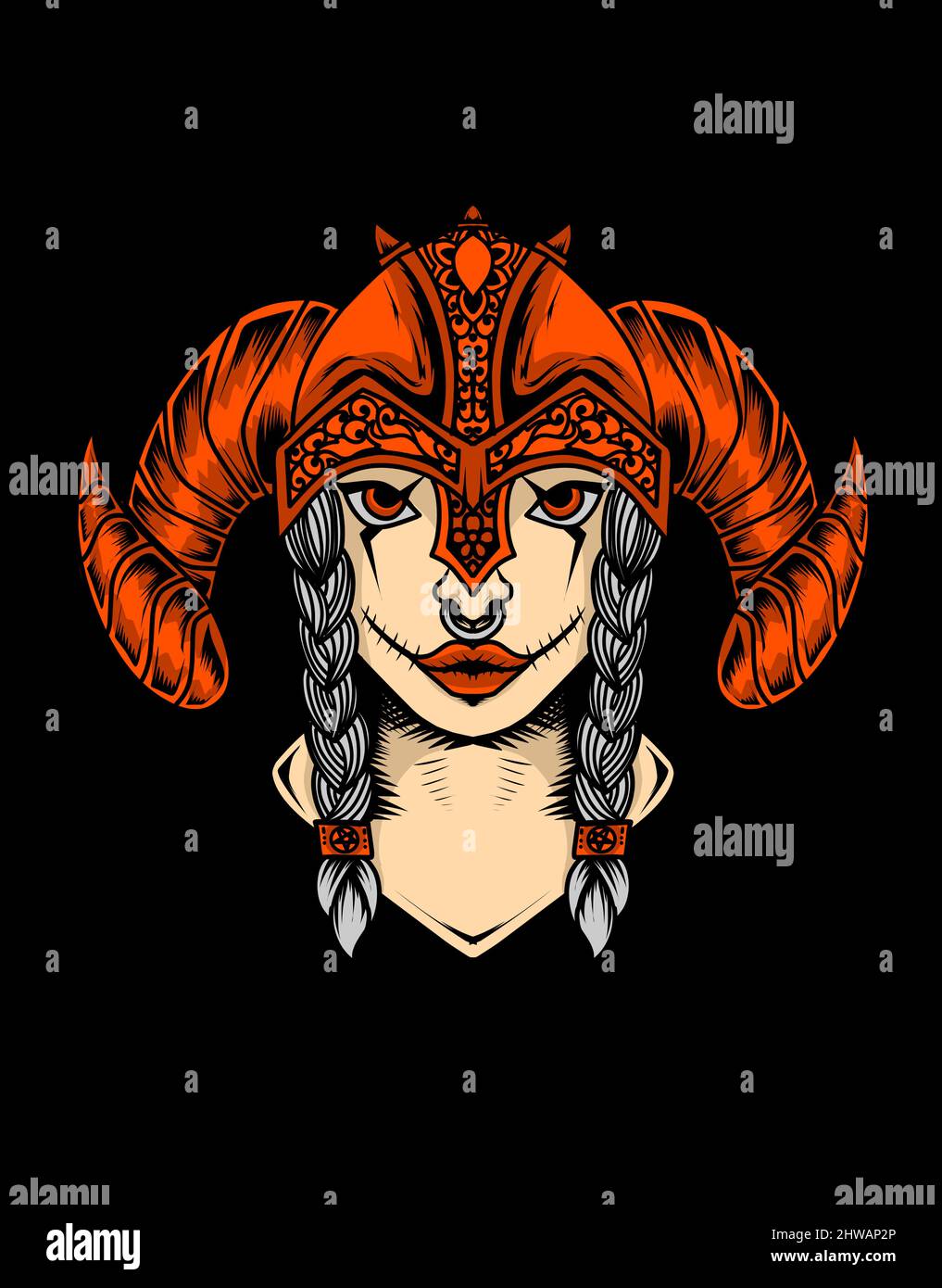 illustration vector viking woman head Stock Vector