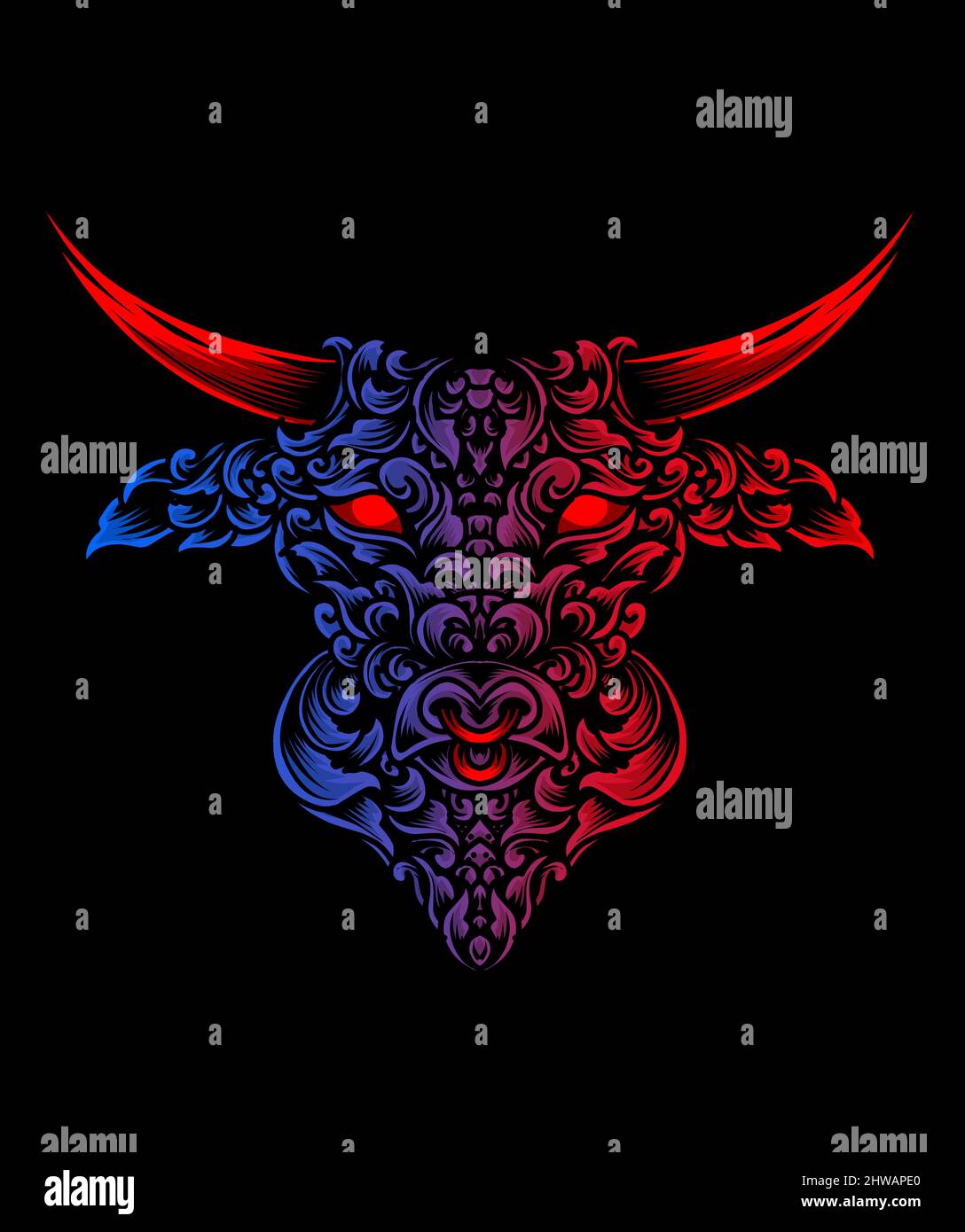 illustration bull head with ornament style Stock Vector