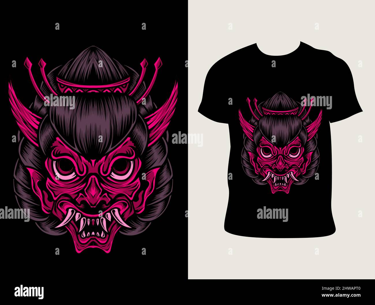 illustration vector geisha oni mask with t shirt design Stock Vector Image  \u0026 Art - Alamy, image size:1300x1057