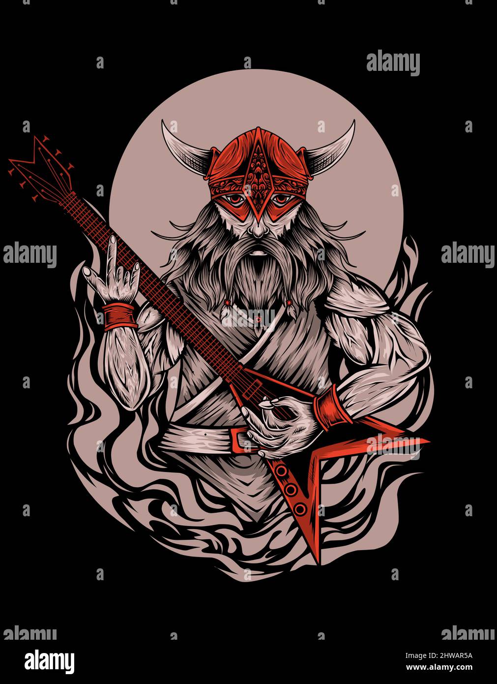illustration vector baddas viking guitarist Stock Vector