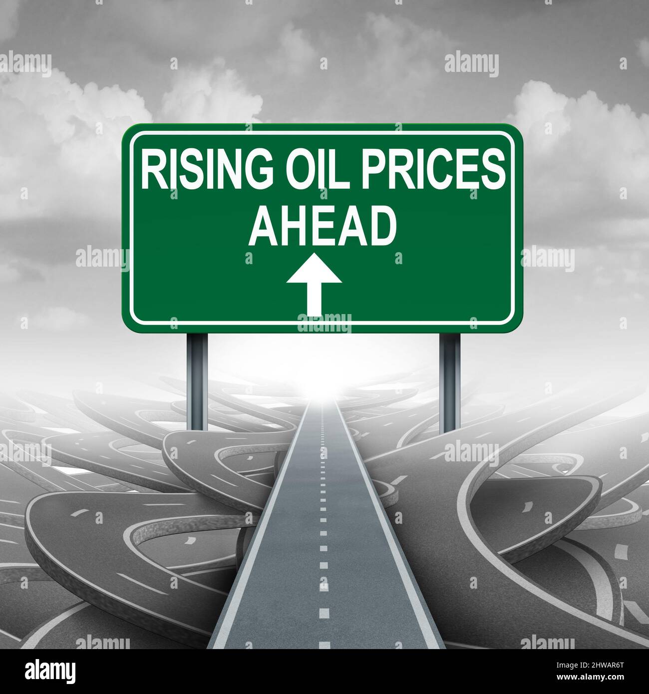 Rising oil prices inflation and increasing price of gas concept representing gasolene and petroleum transport fuel as a metaphor for the rise. Stock Photo