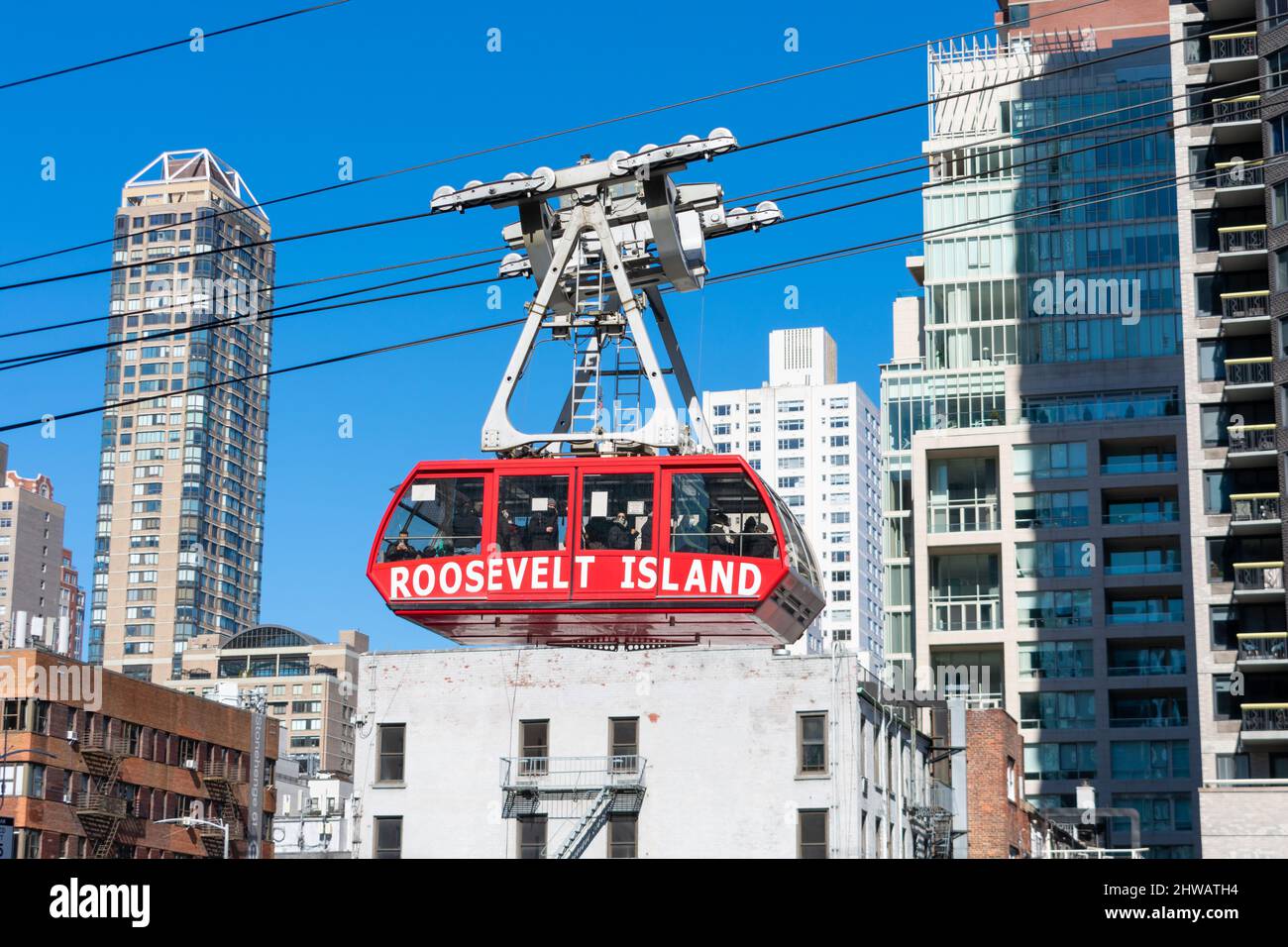 People riding Roosevelt Island red gondola