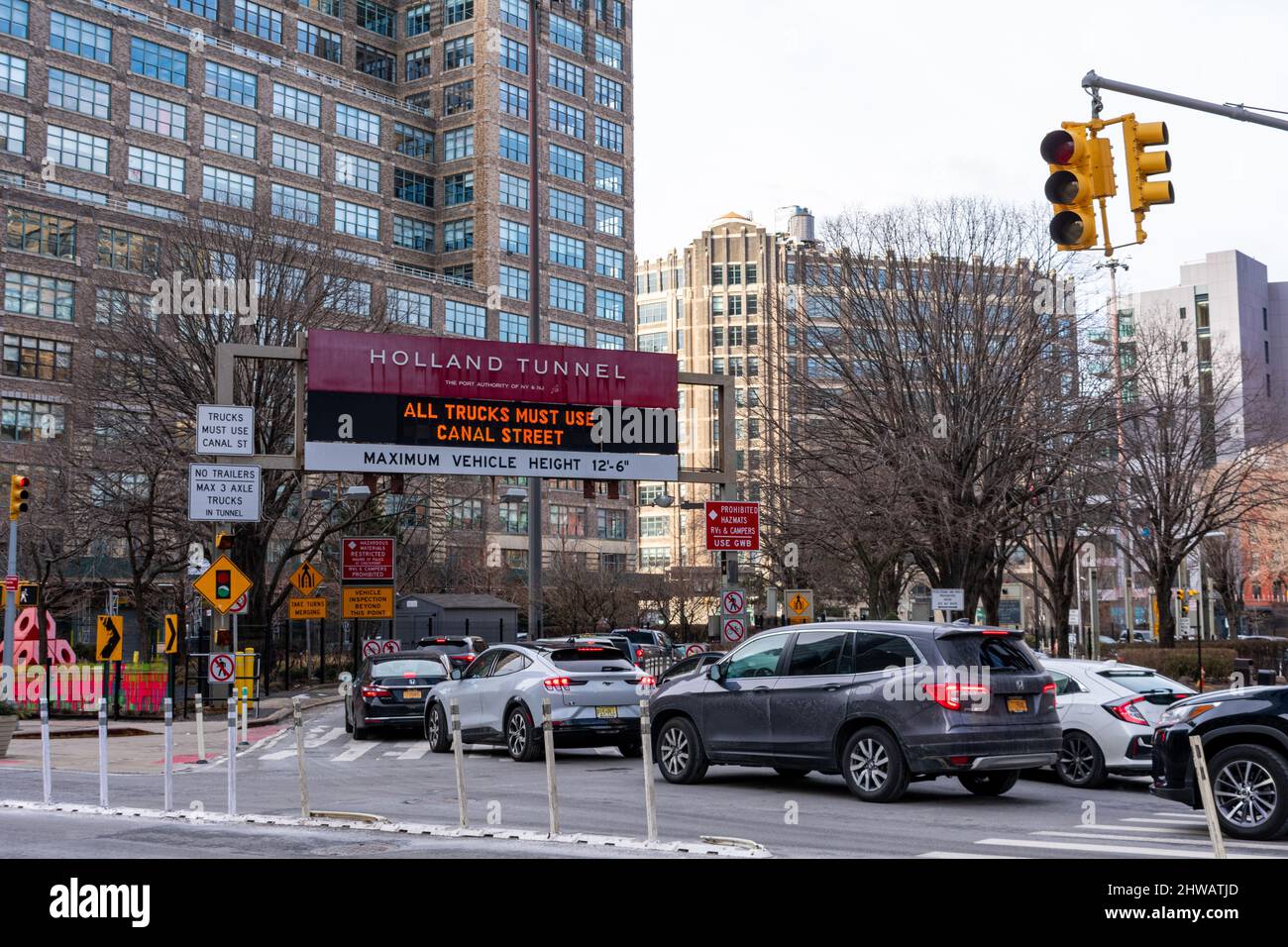 Holland Tunnel entrance in Lower Manhattan - New York, USA, February 2022 Stock Photo
