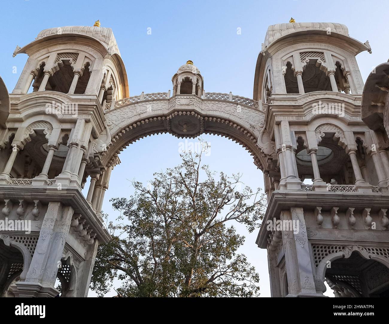 ISKON Temple Vrindavan, India, Sri Krishna Balaram Mandir is a Gaudiya Vaishnava temple in the holy city of Vrindavan in Uttar Pradesh state of India Stock Photo