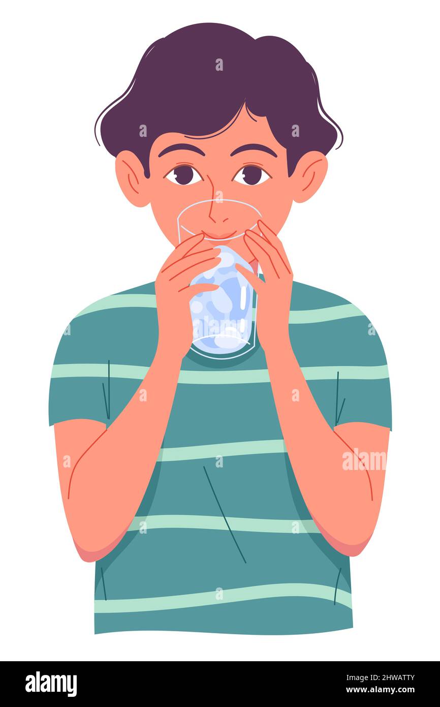 boy drinking water illustration