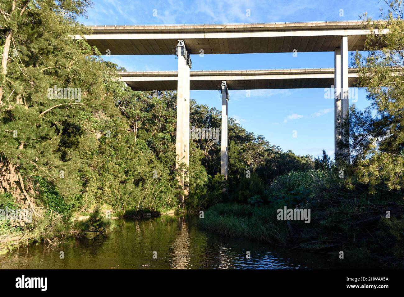 The M31 Hume Highway Douglas Park Bridge passing over the Nepean River in New South Wales Stock Photo