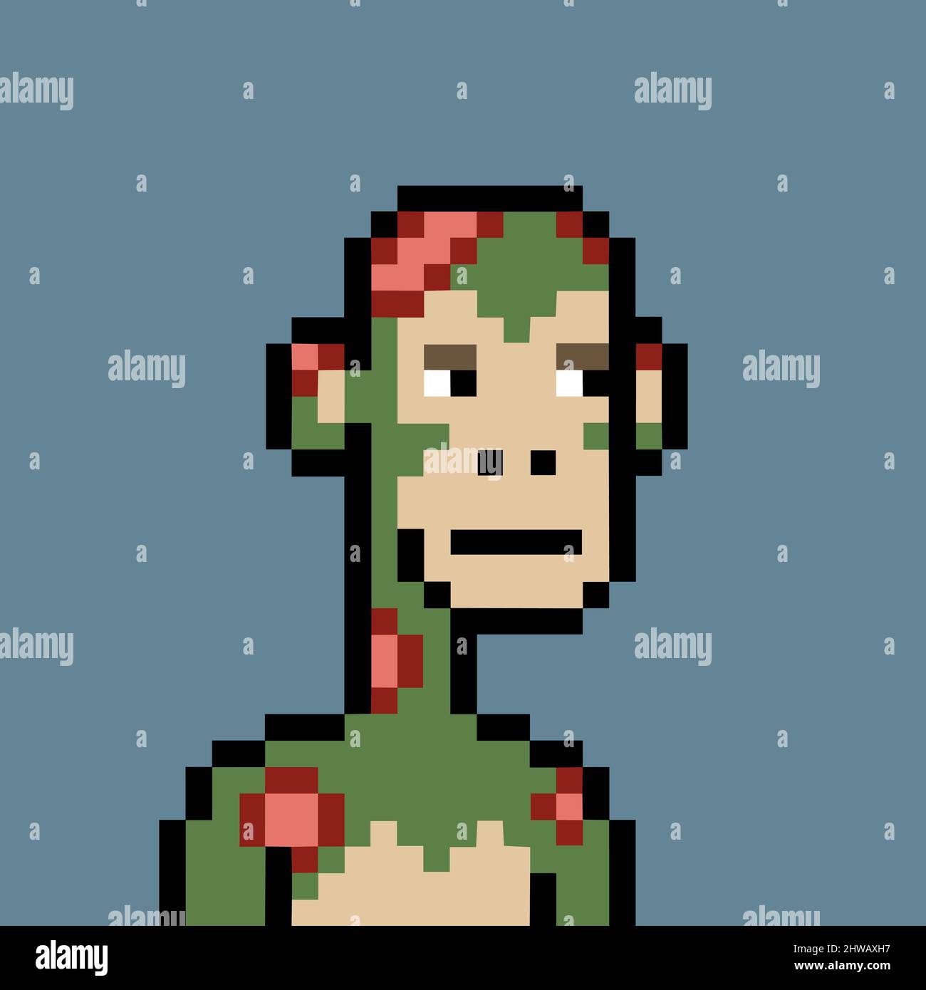 Cryptoapes character NFT variant. 8-bit pixel bored ape zombie avatar. Vector illustration artwork Stock Vector