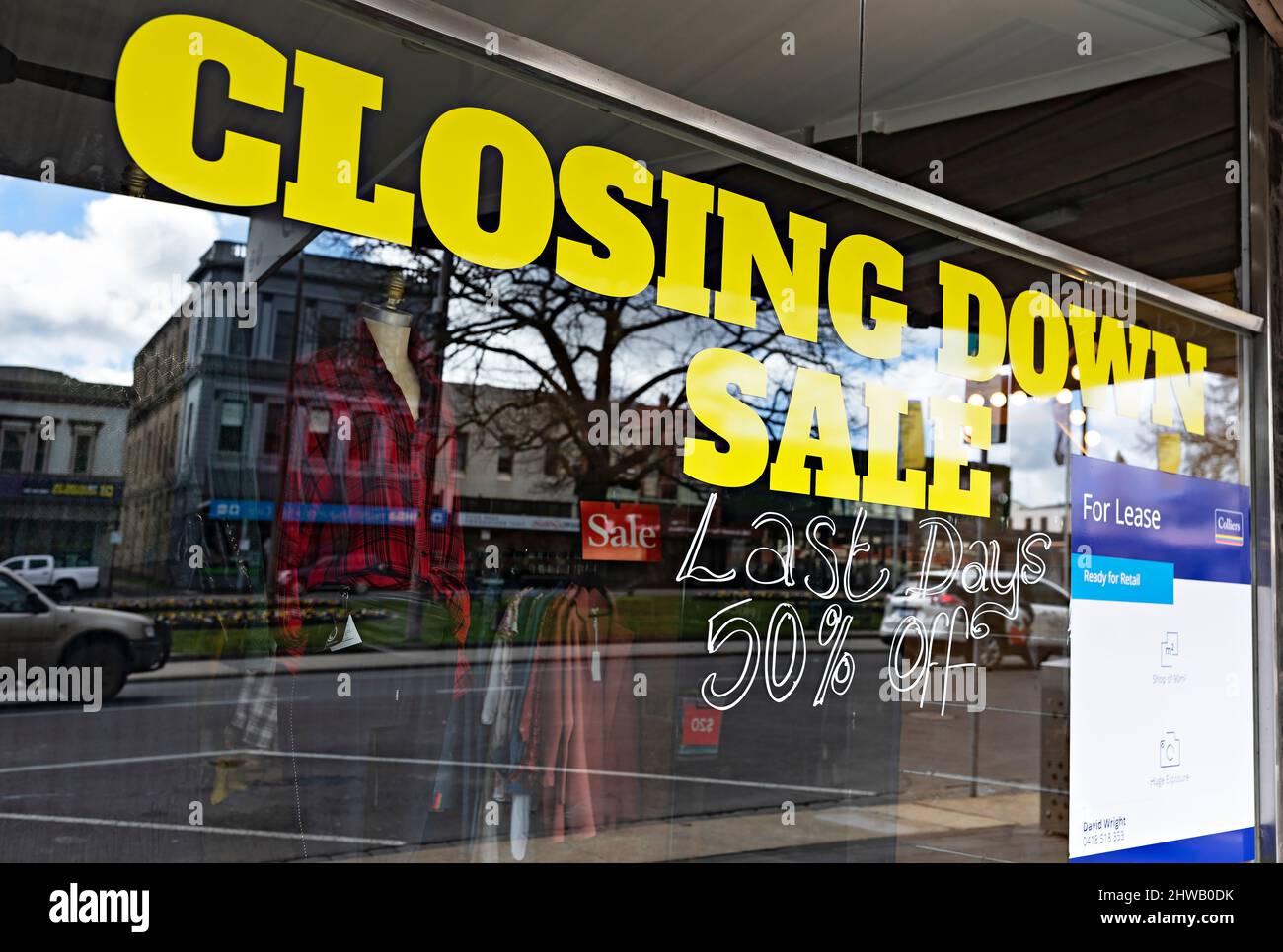 Ballarat Australia /  Retail shop closing down  during Covid 19 Pandemic in Sturt Street, Ballarat. Stock Photo