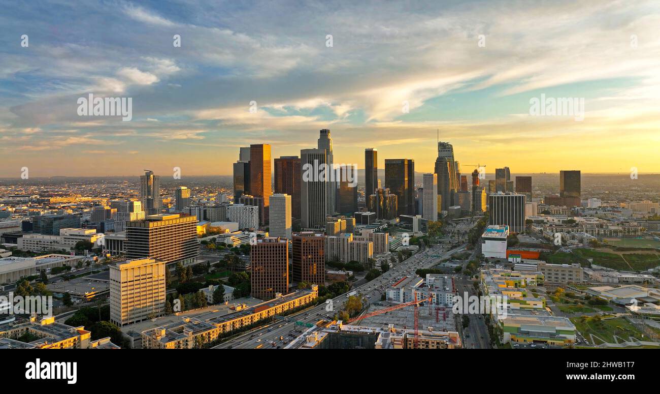 Los angeles aerial view, flying with drone. Los angeles aerial view