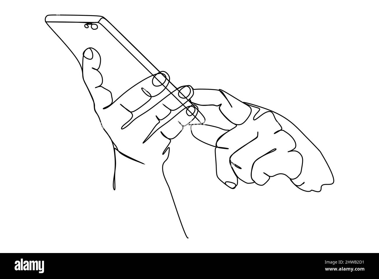 Continuous one line drawing of someone hand touching the smart phone screen. Hand drawn style line drawing for technology and business model and conce Stock Vector