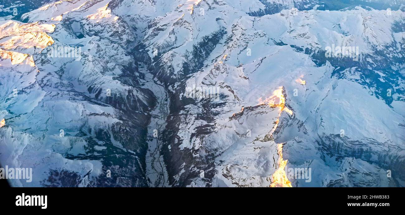 aerial view of snowy mountains Stock Photo - Alamy