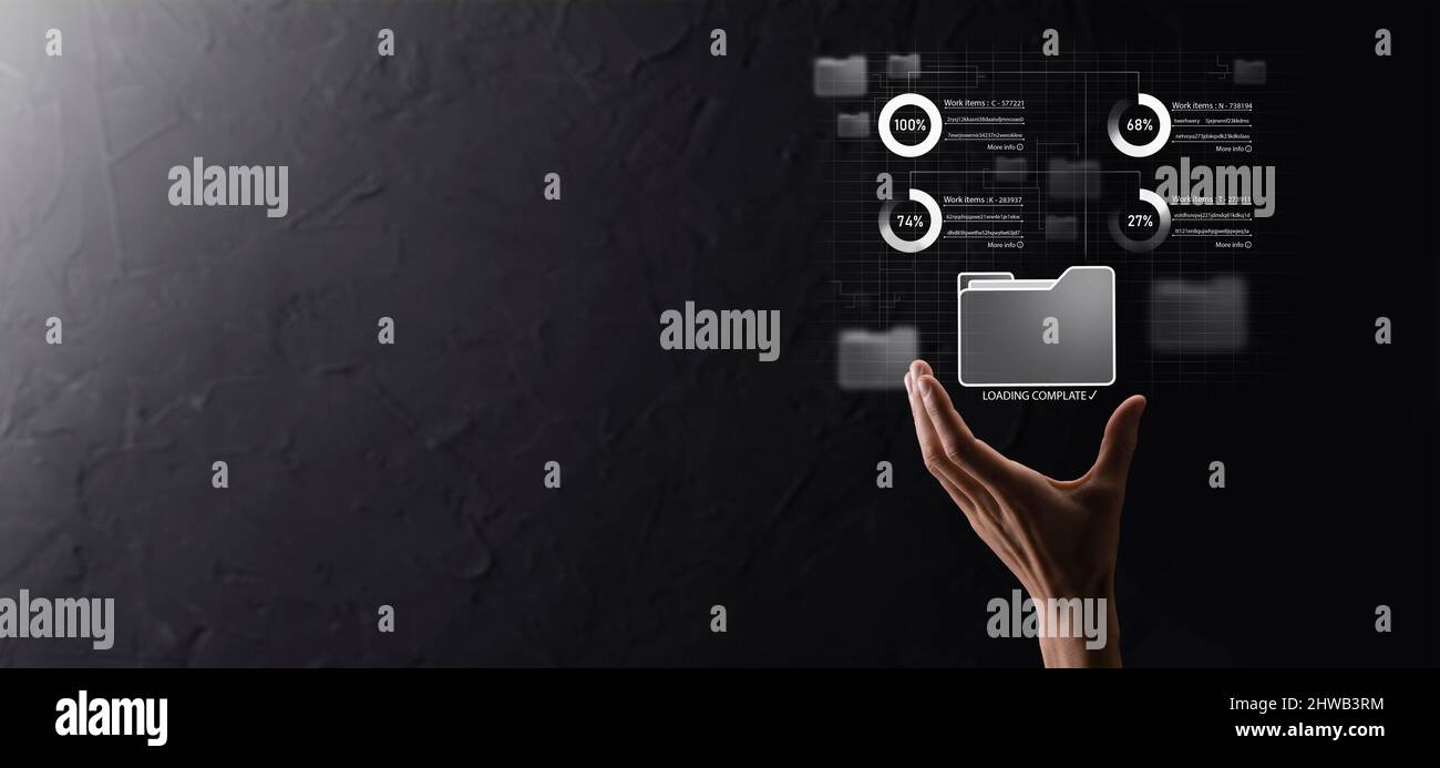 Business developer hand using board framework on virtual modern computer showing innovation Agile software development lean project management tool fa Stock Photo