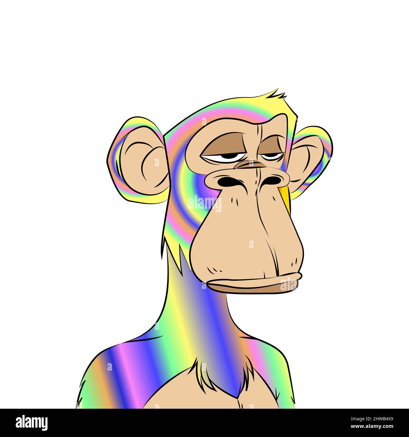 Bored ape yacht club NFT artwork. Trippy color ape with gradient background. Crypto graphic asset . Flat vector illustration. Stock Vector
