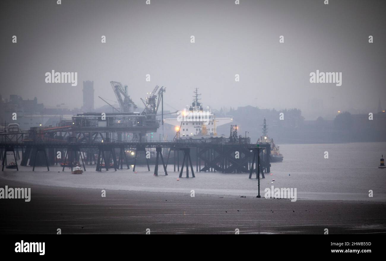 The German flagged tanker Seacod, berthed at the Tranmere Oil Terminal, Wirral on 3rd March, 2022 and believed to be carrying a cargo of oil which was being transported from the port of Primorsk, Russia. Stock Photo