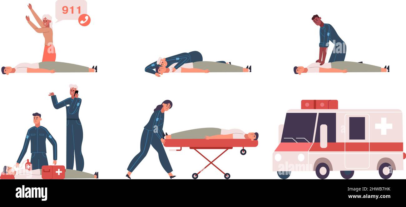 Medical first aid steps emergency situation infographic. Emergency