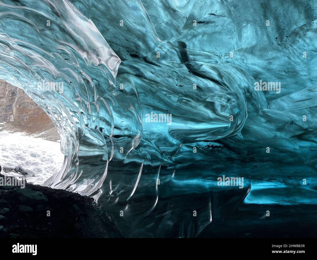 Inside a glacier in Skaftafell National Park, in Iceland. The glacier of Vatnajökull is a huge glacier at the southern part of Iceland, Europe. Stock Photo