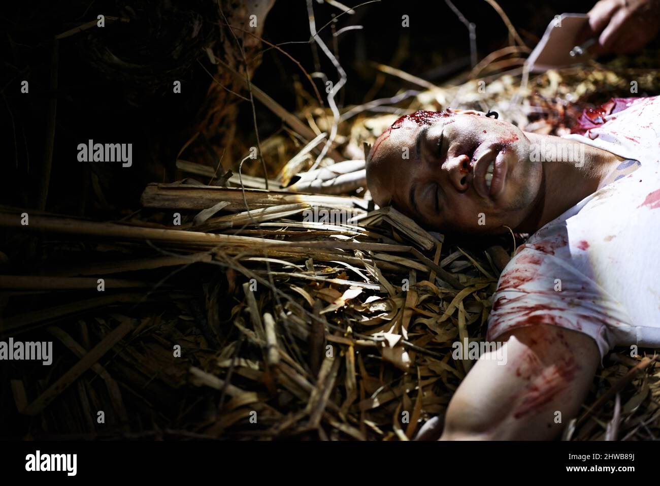 Victim of a tragedy. A cropped shot of a murder victim found outdoors. Stock Photo