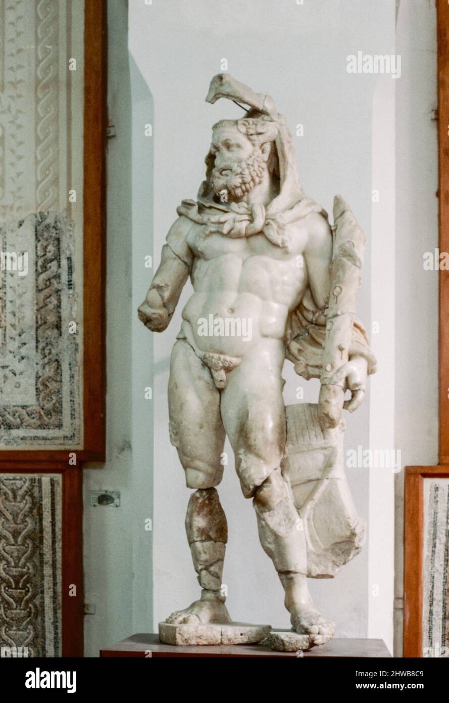 Archive scan of Archaeological Site in Carthage. Ruins of the capital city of the ancient Carthaginian civilisation, now Tunisia. Hercules sculpture, Bardo National Museum. April Stock Photo - Alamy