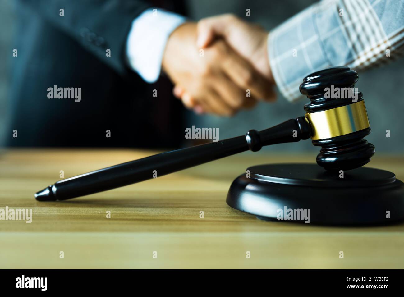 legal advisor or assistant lawyer shake hand with client or customer