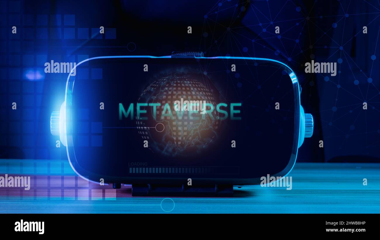 digital global metaverse and technology futuristic concept, VR interface and digital network Stock Photo