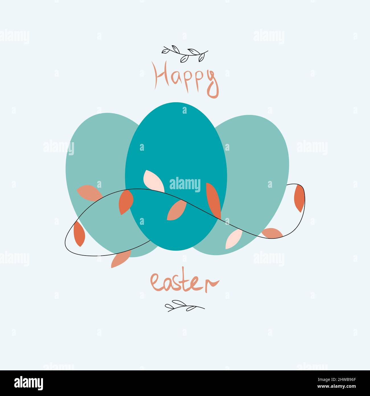Happy Easter. Postcard in flat style. Three eggs Stock Vector