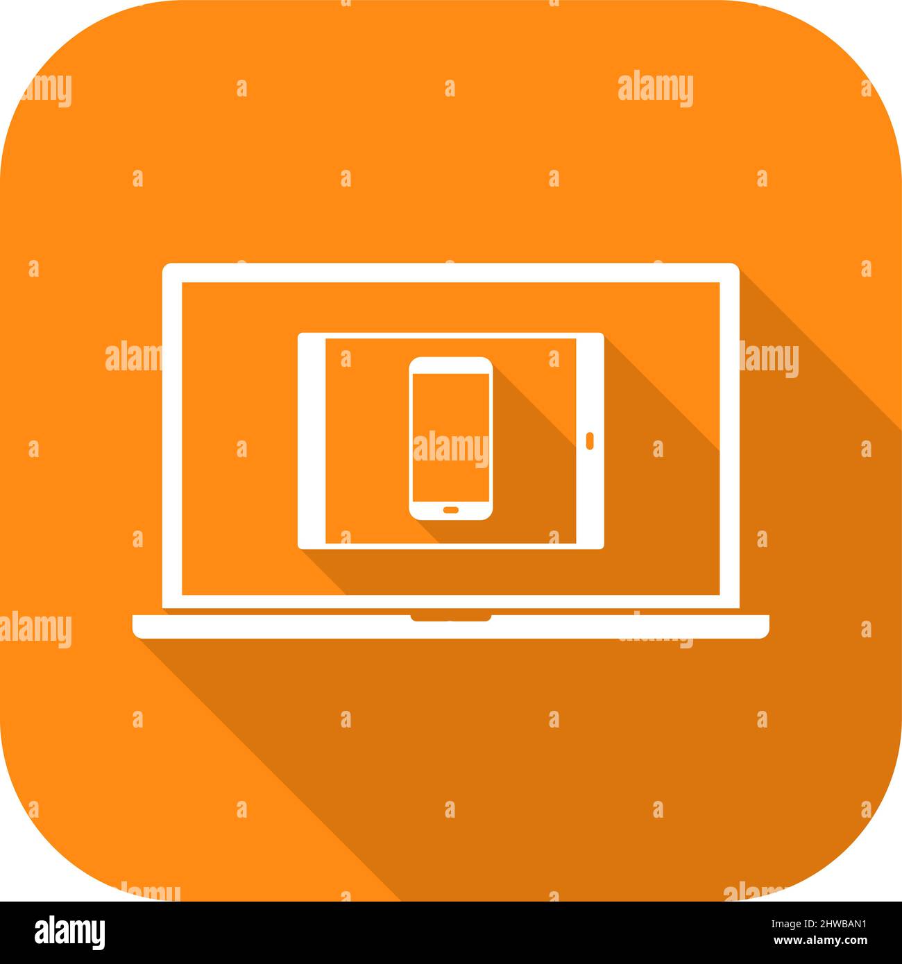 Laptop, Tablet & Phone Responsive Long Shadow Icon Stock Vector