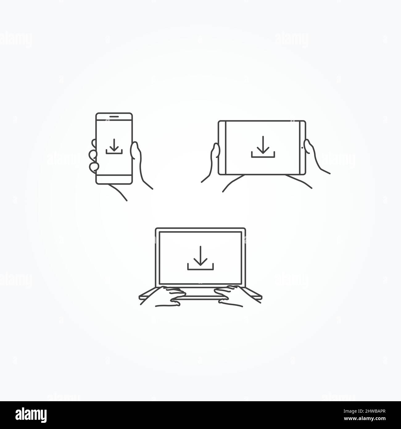 Download Icon on Phone, Tablet & Laptop Stock Vector