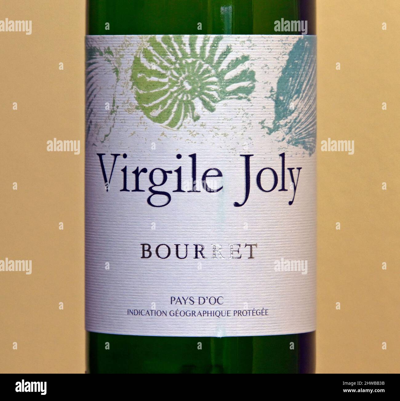 Wine label. Virgile Joly. Bourret.  Pays D'Oc. Indication geographique protege. Stock Photo