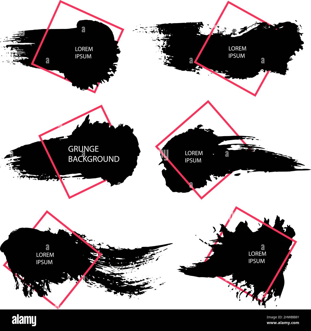 Hand painted textured ink brush stroke background with geometric frame ...