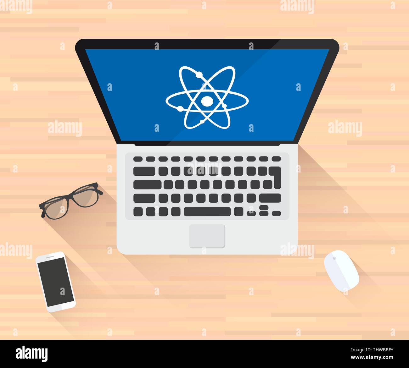 Science Atom Icon Laptop Illustration Stock Vector